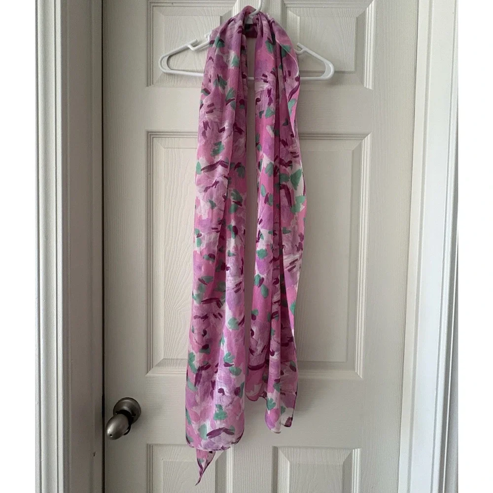 J.Crew Pink Floral Abstract Lightweight Scarf Wrap Women's Silky Soft Headscarf